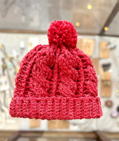 Yack and Wool Blend Red Pom Pom Hand Crochet Hat