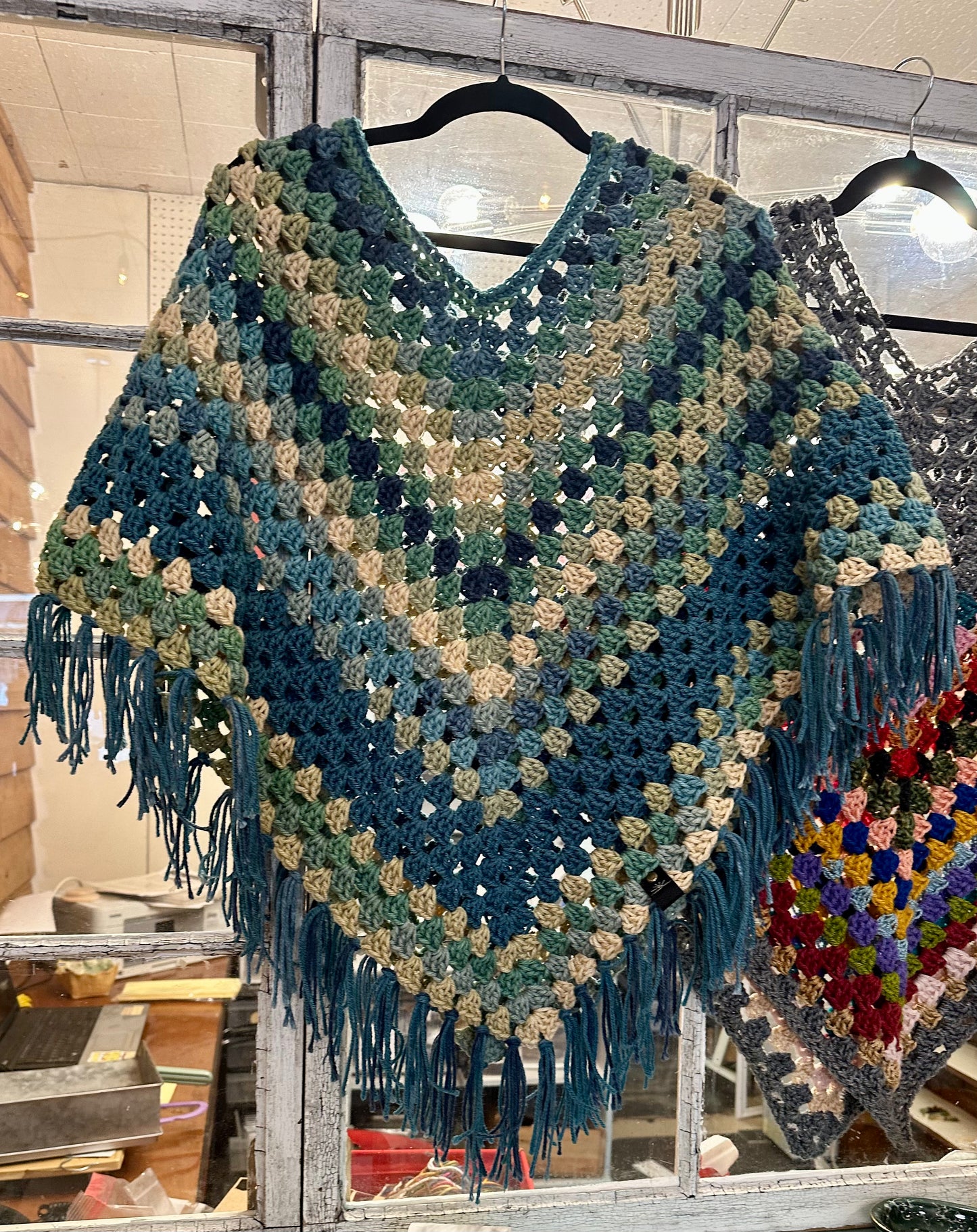Crochet Granny Square Poncho / Handmade Shawl