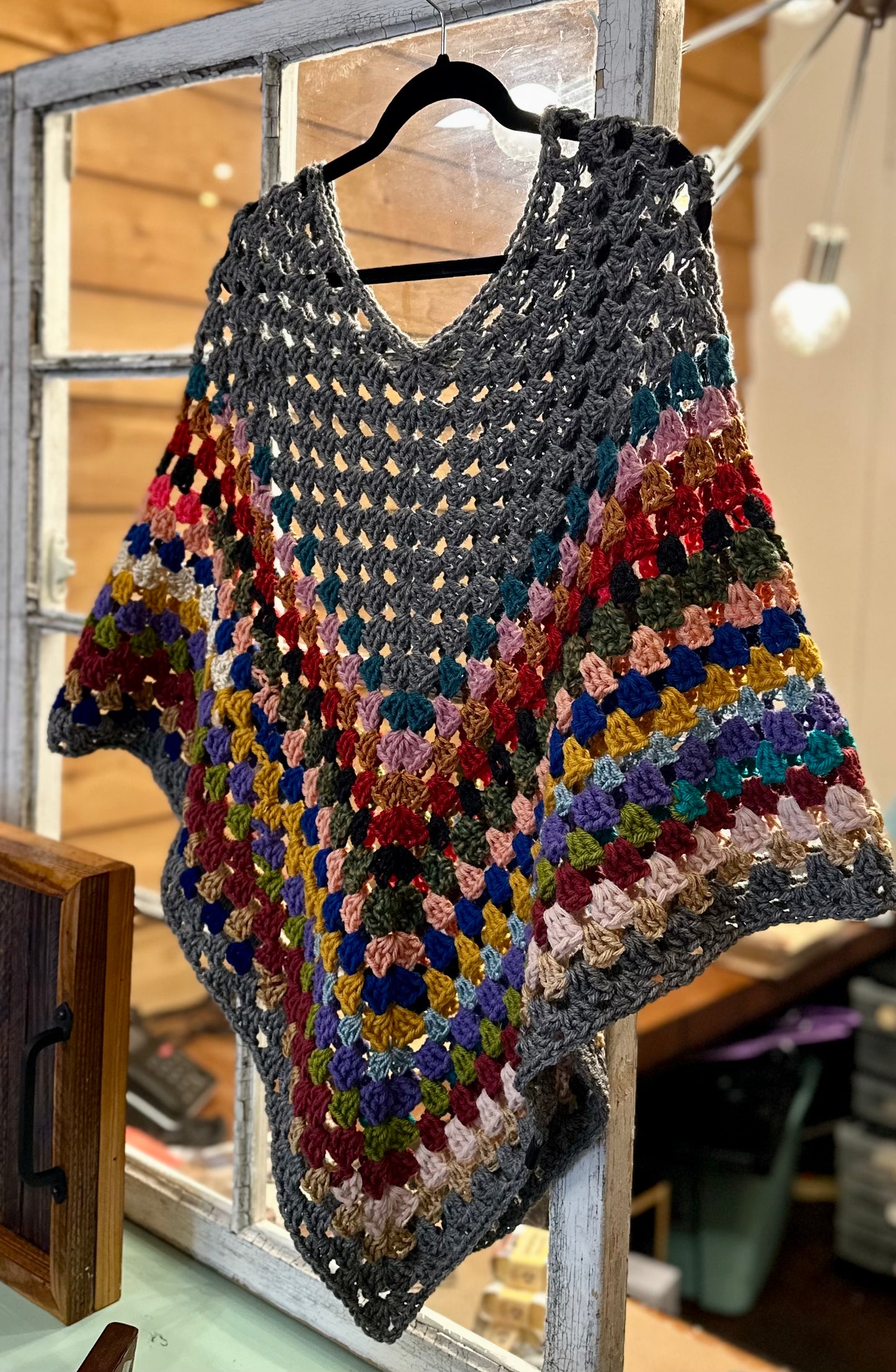 Scrappy Hand Crocheted Poncho / Handmade Shawl