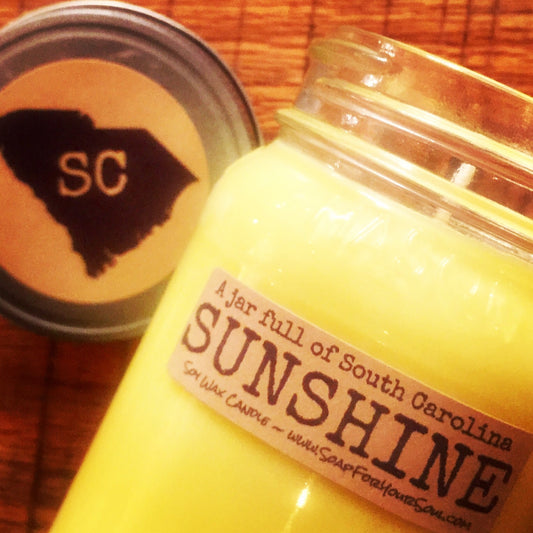 Jar full of South Carolina SUNSHINE soy candle