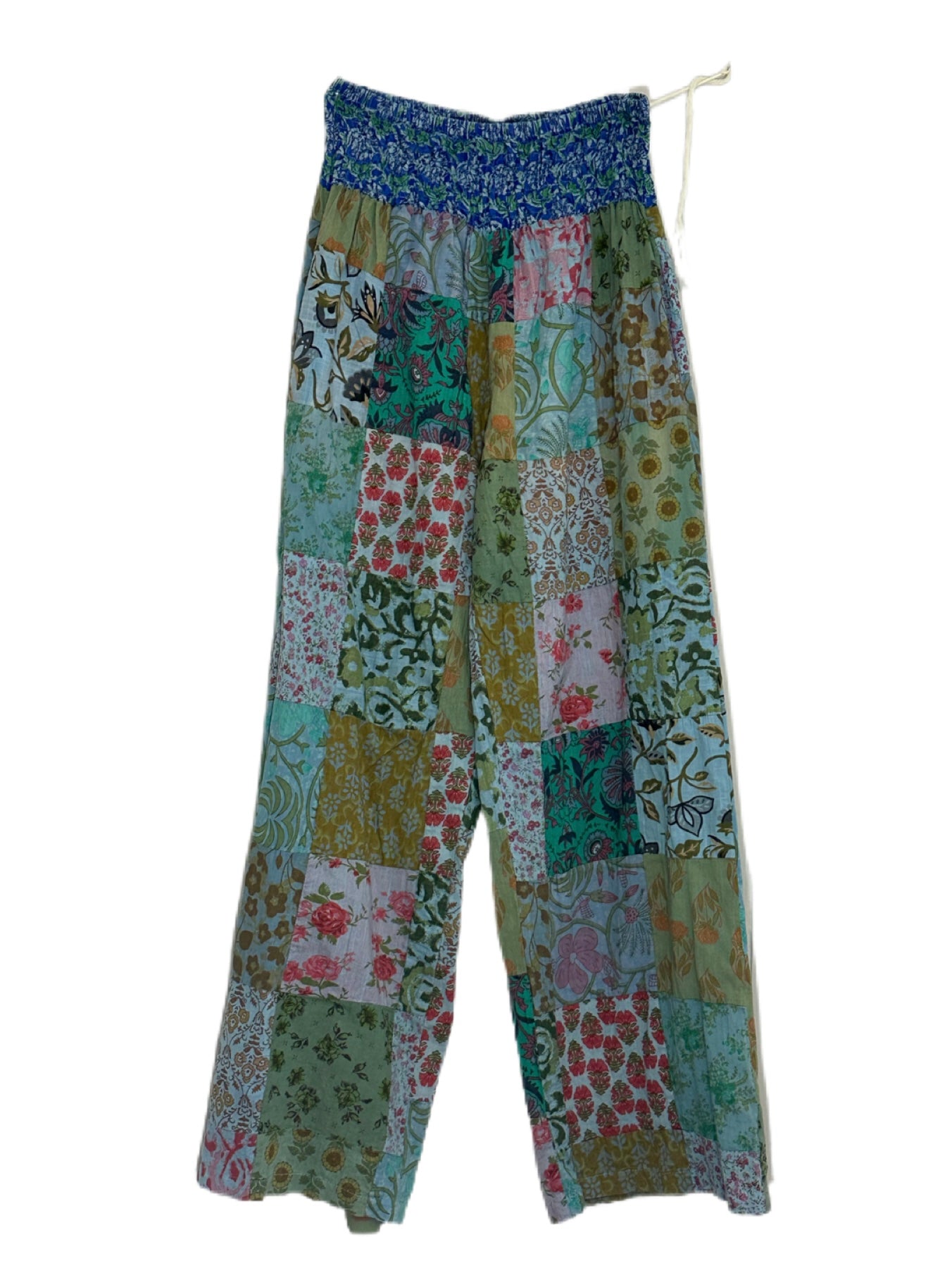 Patchwork Cotton wide Leg Pants / Blue