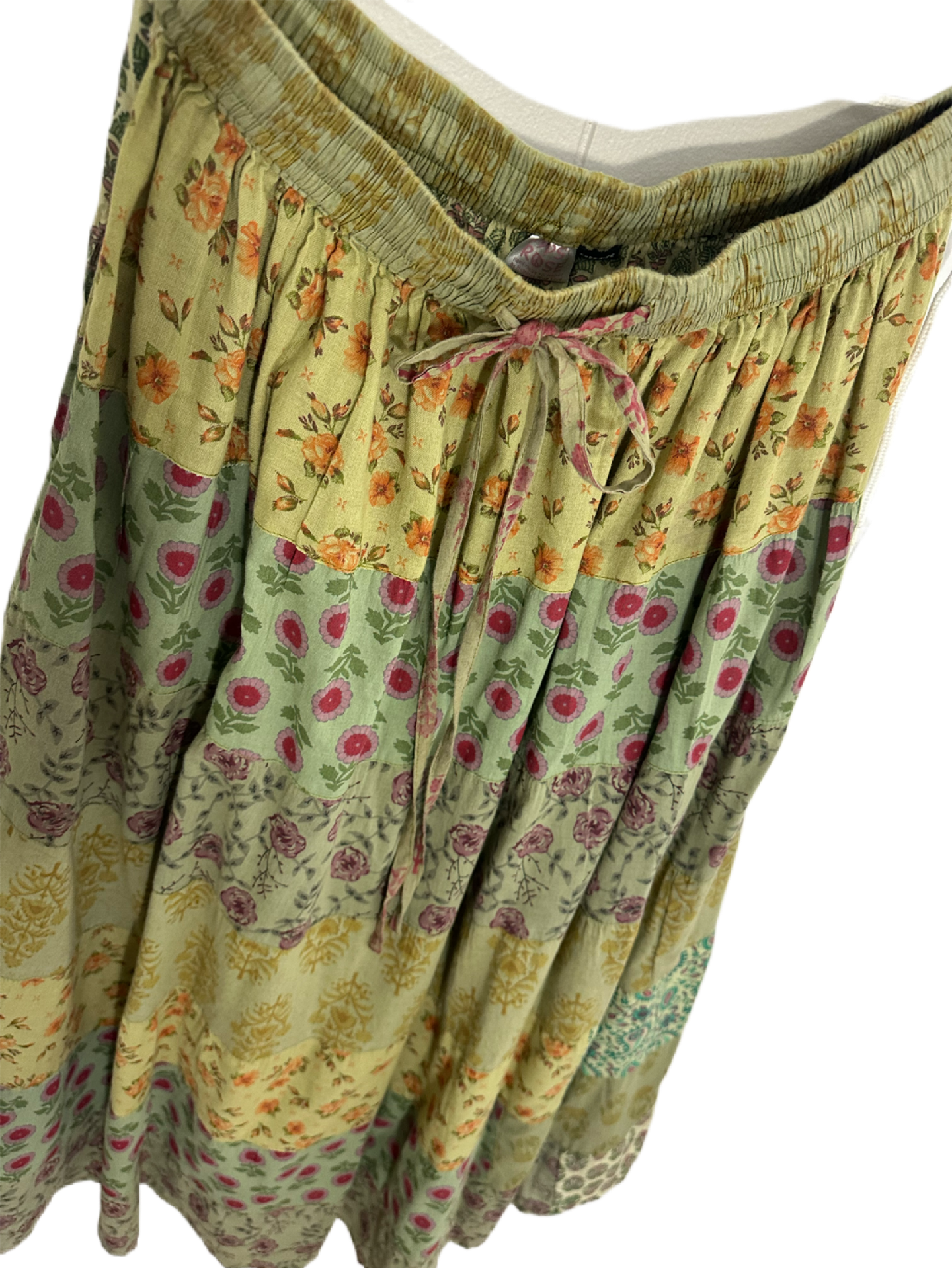 Olive Patchwork Cotton Skirt