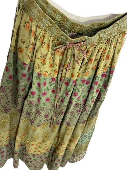 Olive Patchwork Cotton Skirt