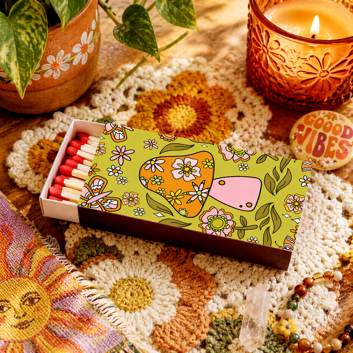 Funny Matchbox | Retro Boho Flower Matches
