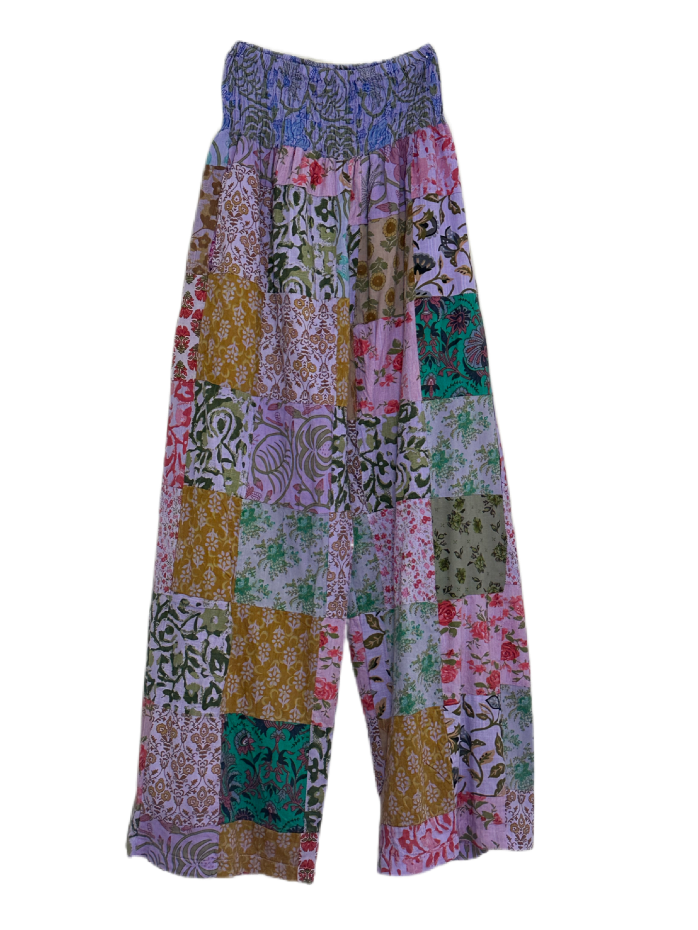 Cotton Patchwork Wide Leg Pants - Purple