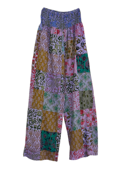 Cotton Patchwork Wide Leg Pants - Purple