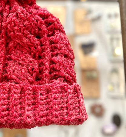 Yack and Wool Blend Red Pom Pom Hand Crochet Hat