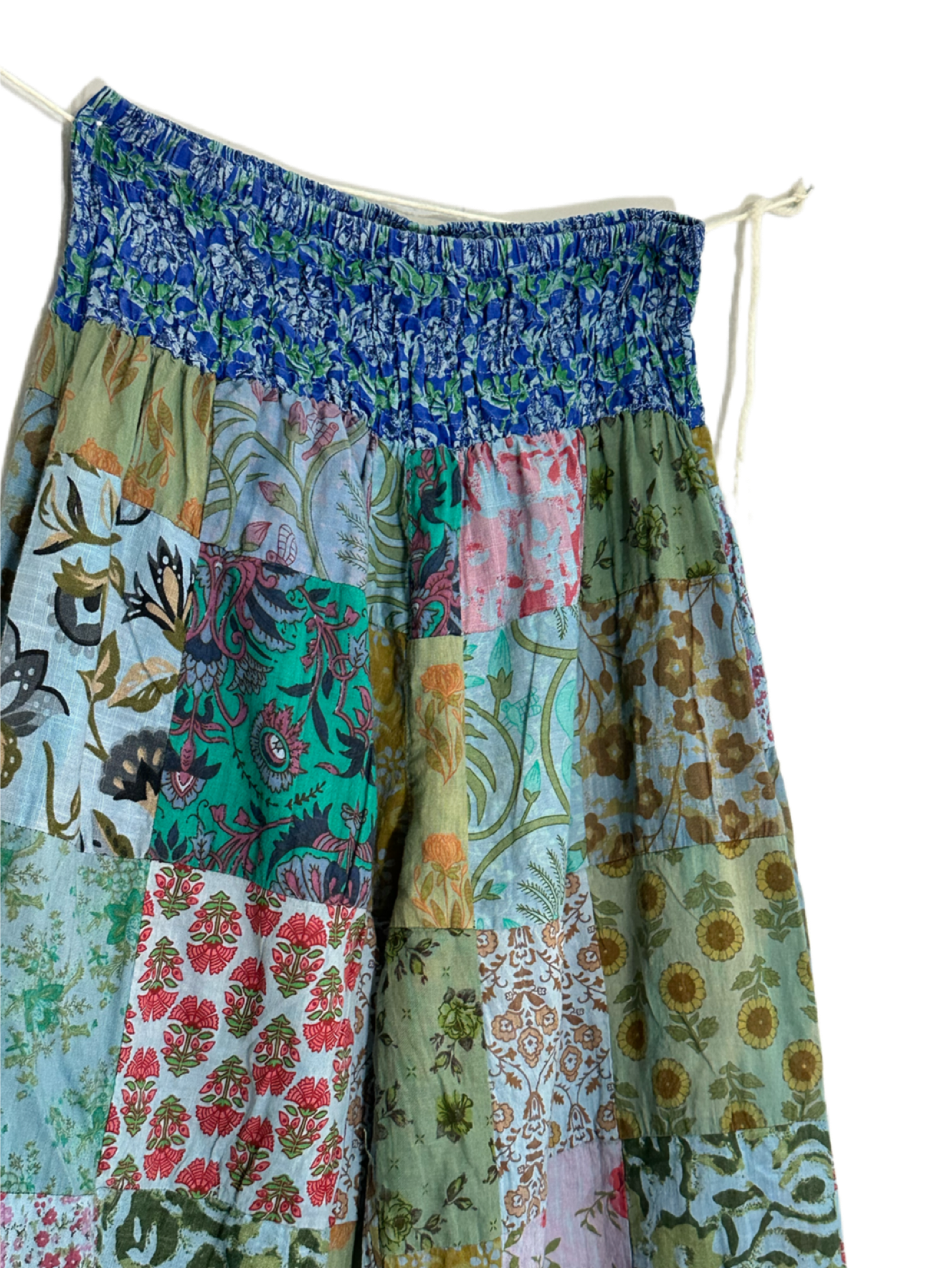 Patchwork Cotton wide Leg Pants / Blue