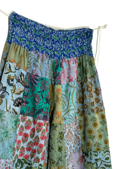 Patchwork Cotton wide Leg Pants / Blue