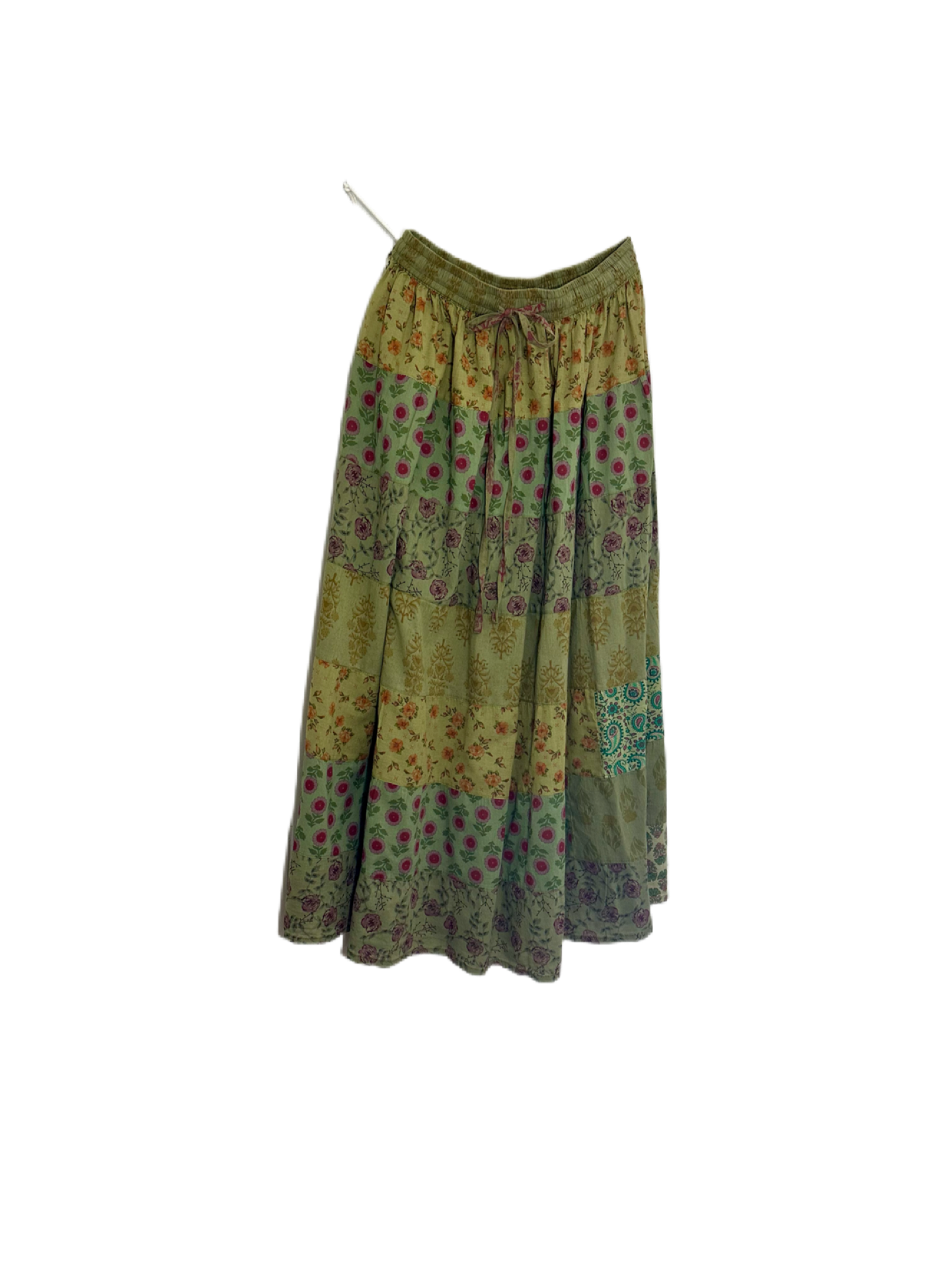 Olive Patchwork Cotton Skirt