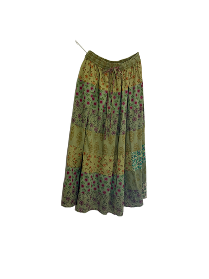 Olive Patchwork Cotton Skirt