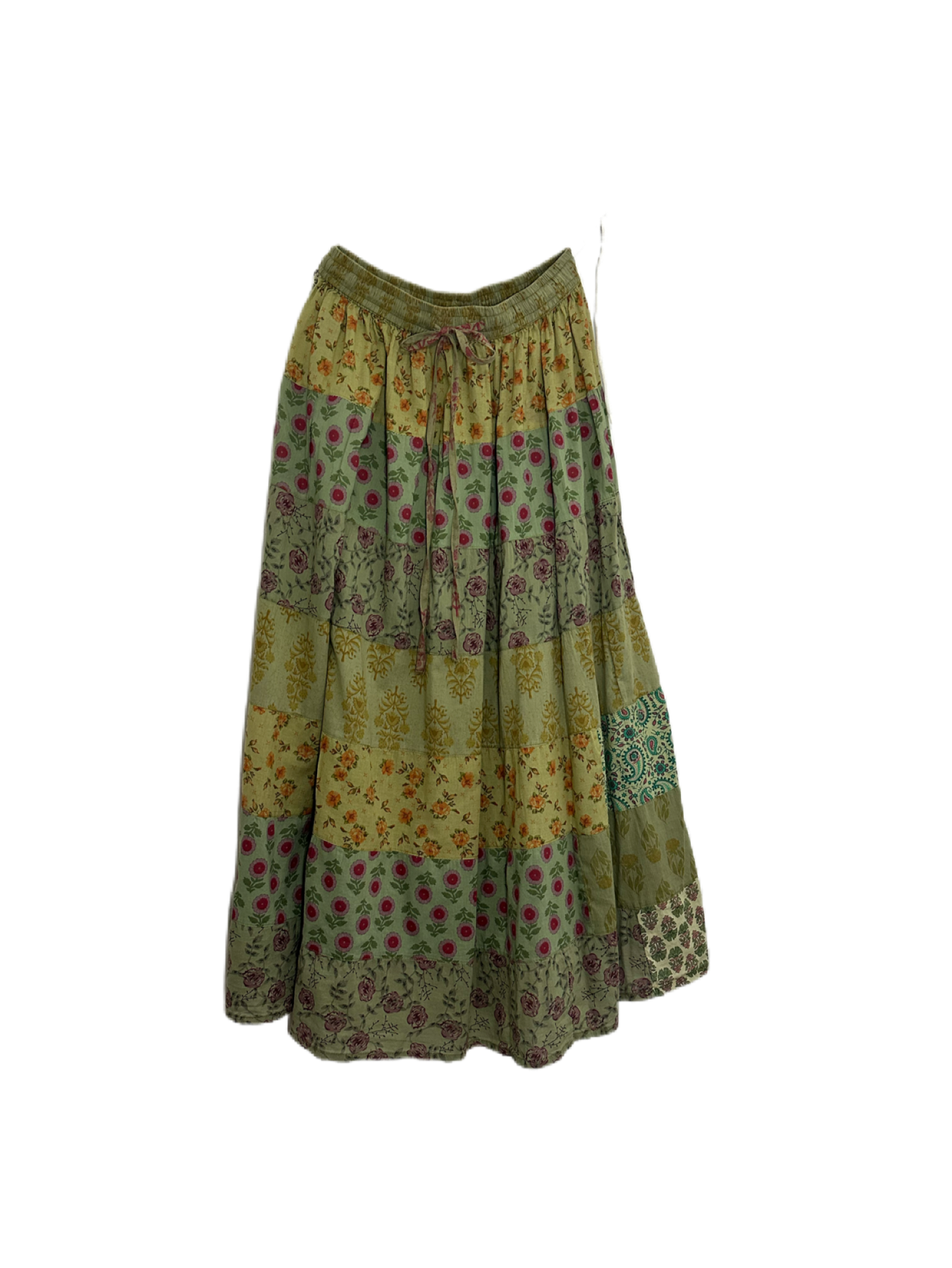 Olive Patchwork Cotton Skirt