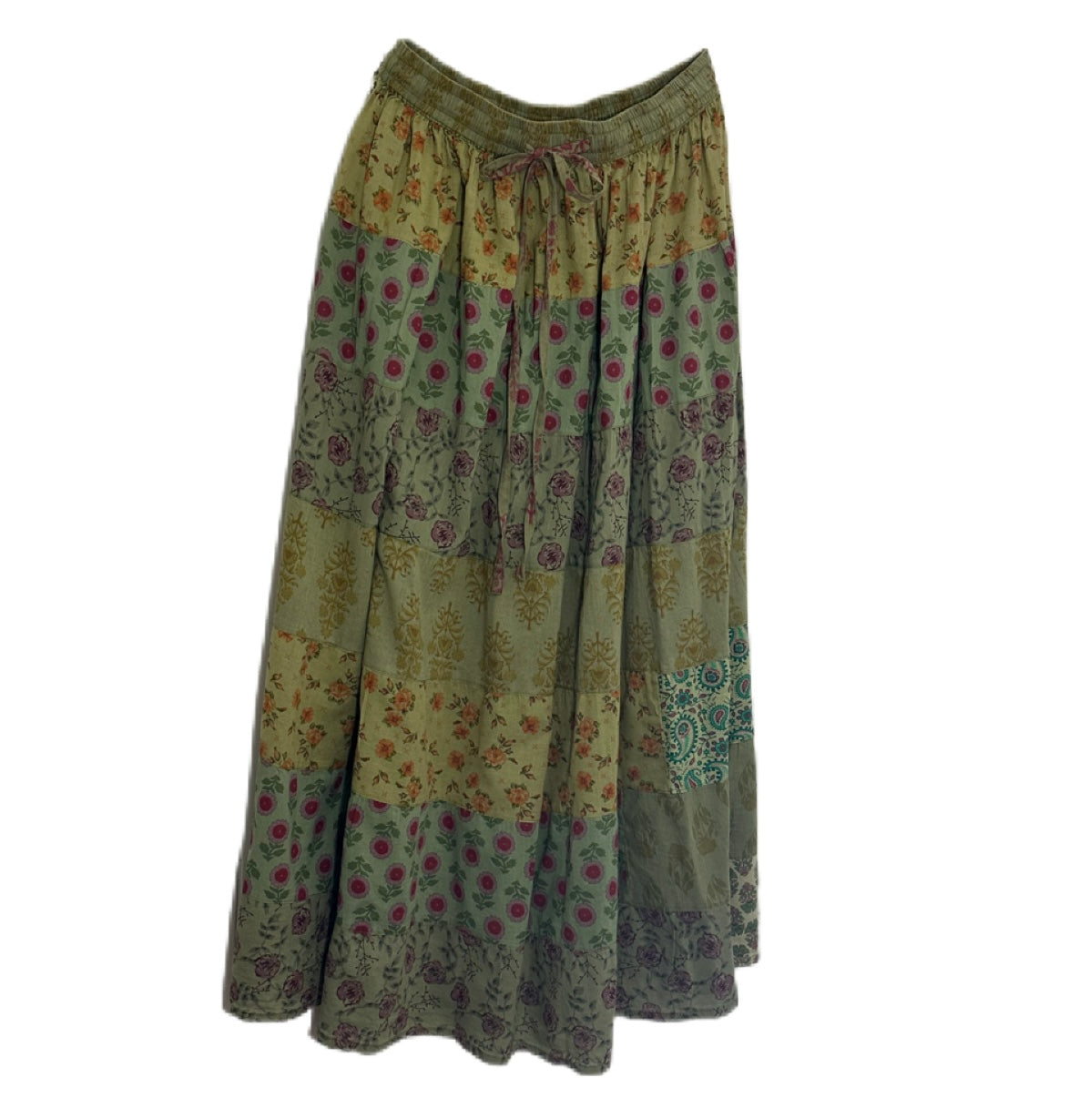 Olive Patchwork Cotton Skirt