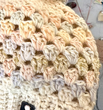 Colorful neutrals Pom Pom crochet hat