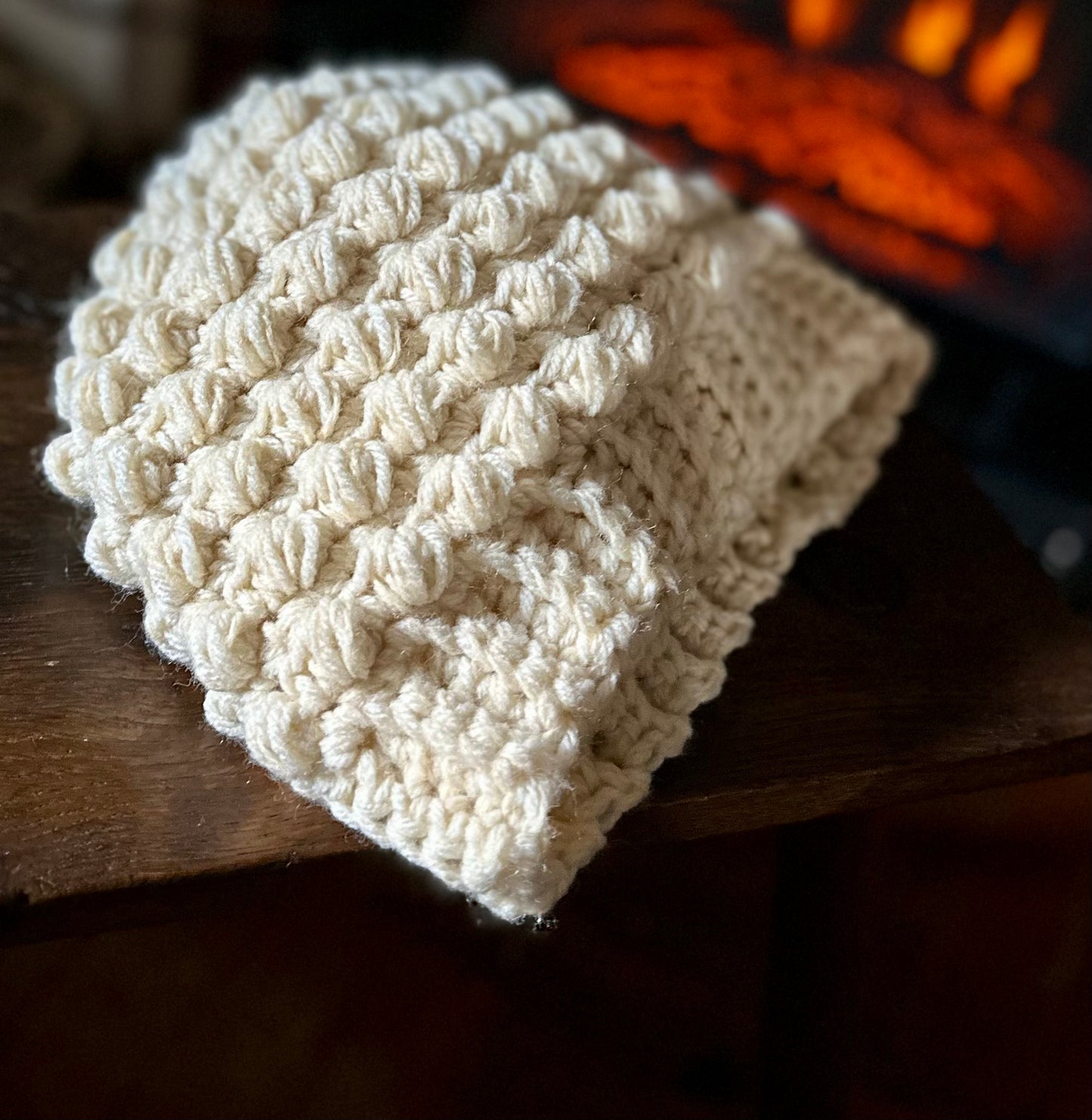 White Bobble Hand Crochet Hat