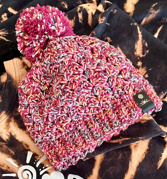 Fushia Love two strand beanie /Hand Crochet Hat