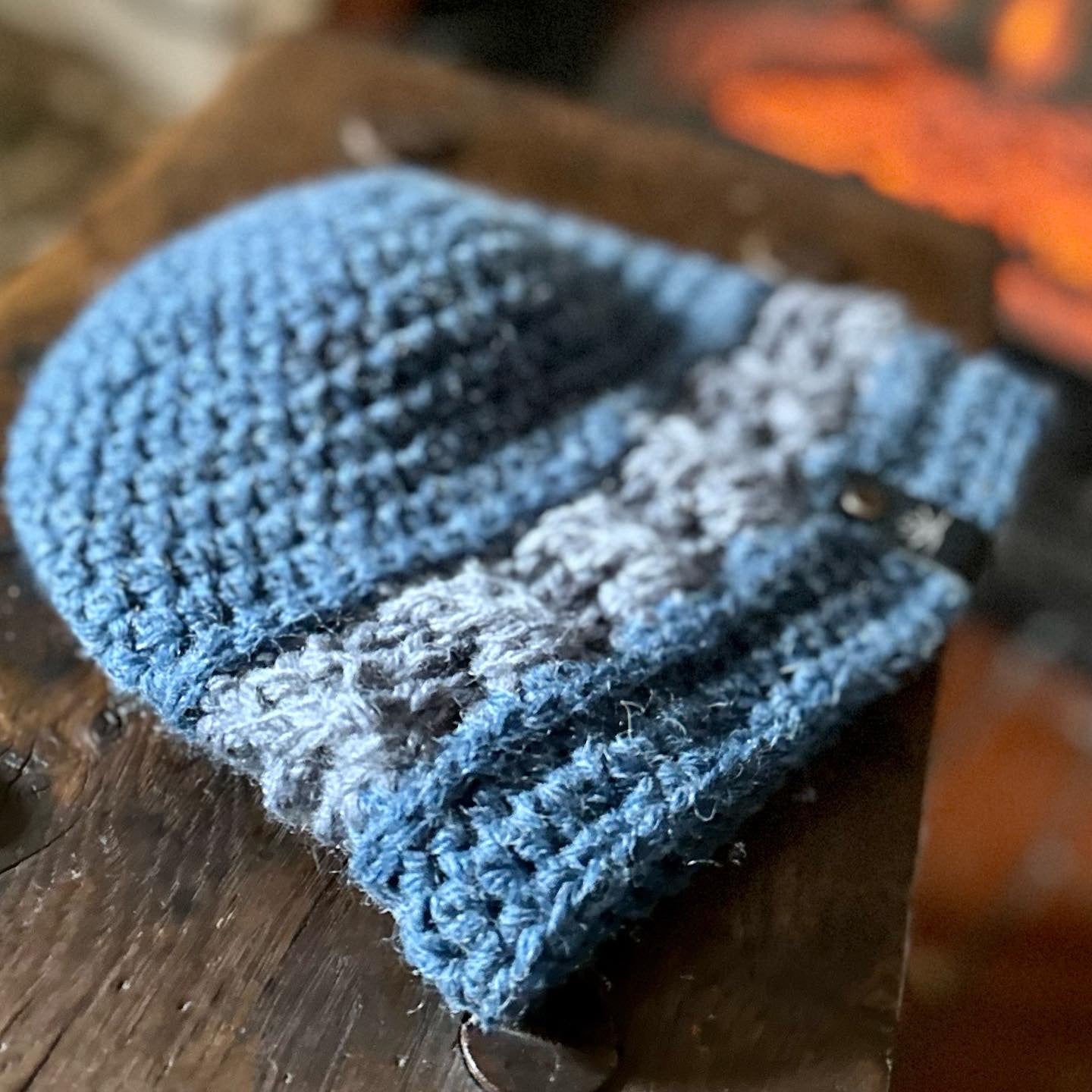 Blue w/ gray cable stripe Hand Crochet Hat